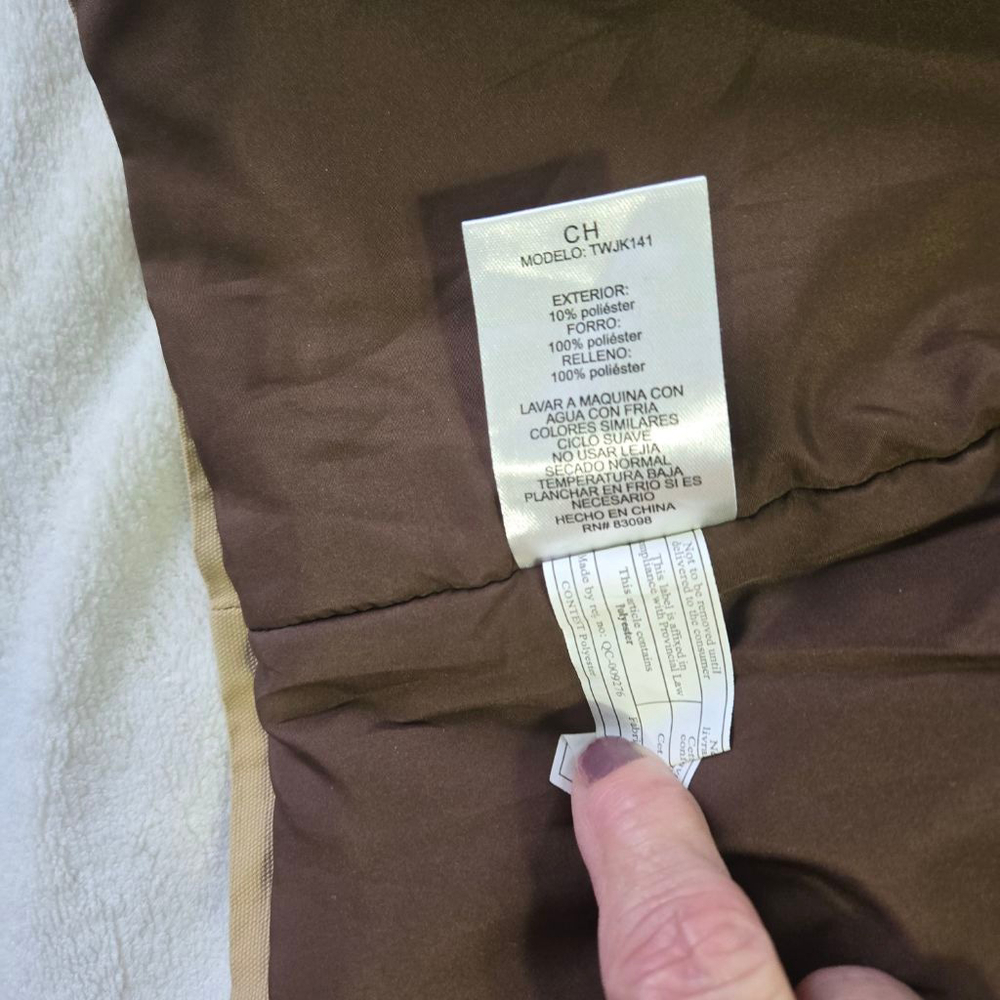 Women's CISONO Khaki Padded Utility Barn Jacket with Brown Corduroy Collar Sz S - Picture 6 of 14